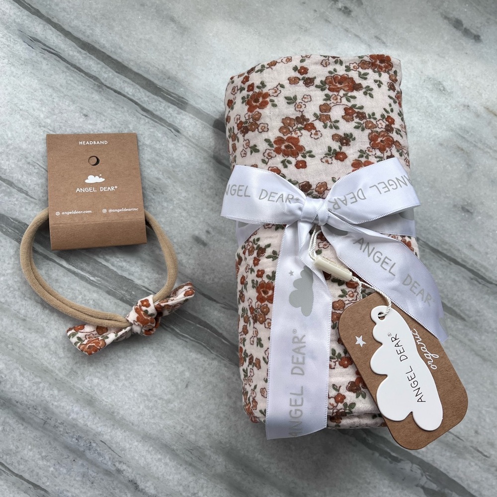Angel Dear Prairie Calico Blanket and Headband Set